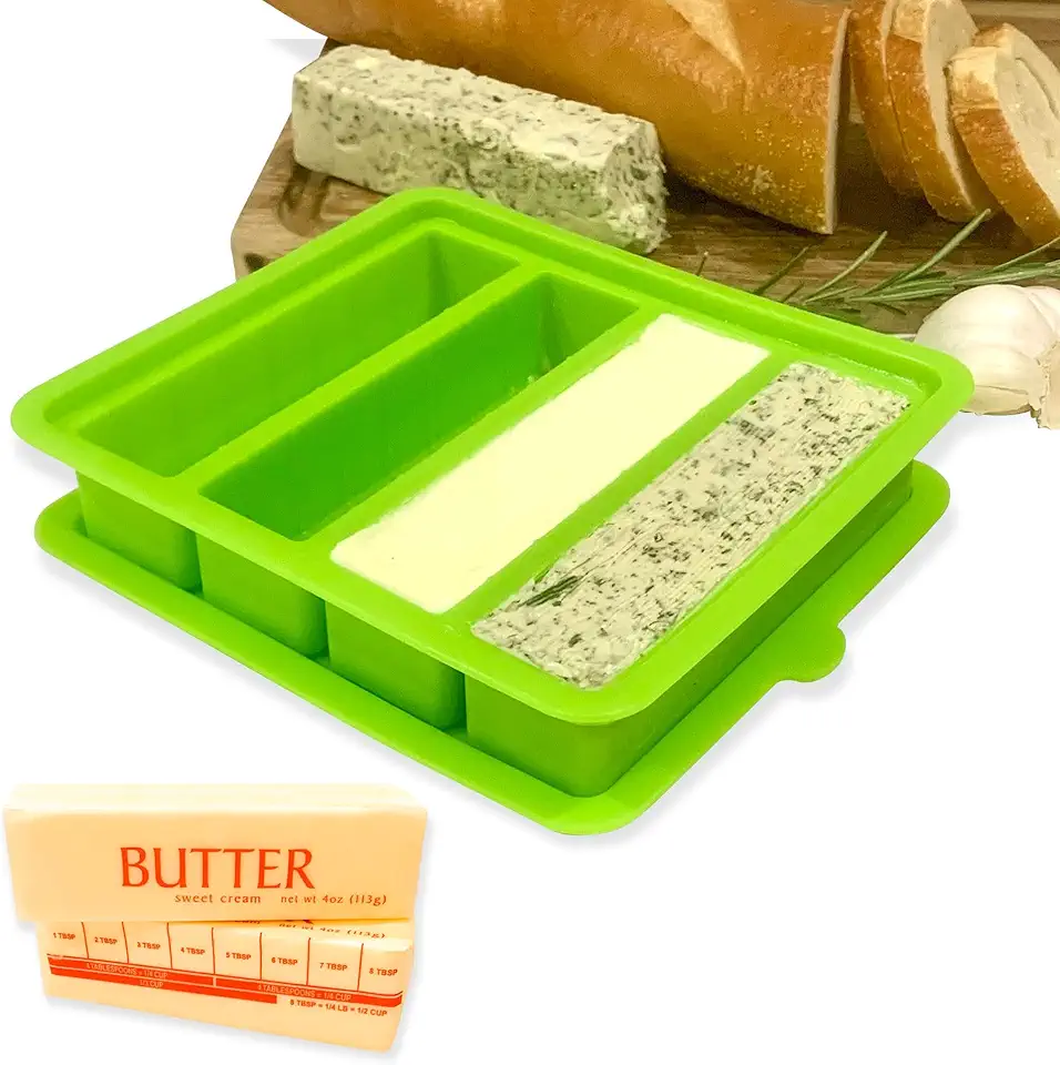 US Standard Butter Stick Size - 8 oz Silicone Butter Mold with Lid - Easy Butter Spread Holder for Homemade Butter, Herbal Butter, Candy Bars - BPA Free