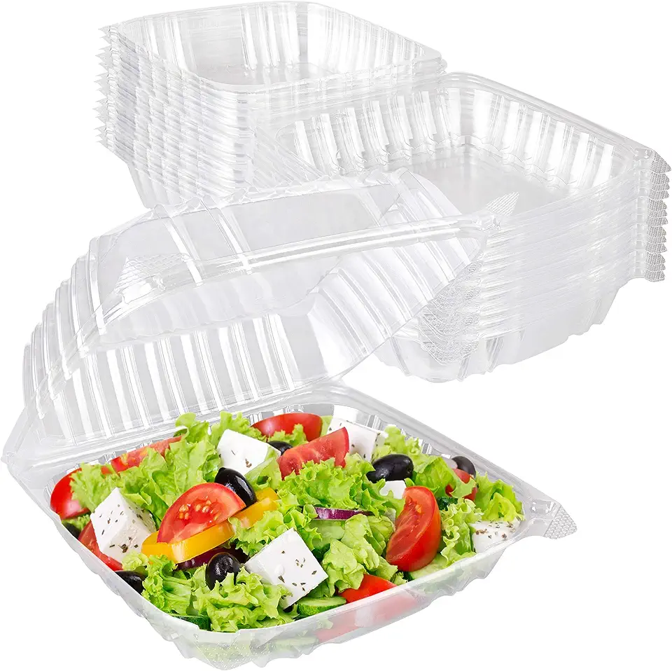 Stock Your Home Plastic 8 x 8 Inch Clamshell Takeout Tray (25 Count) - Dessert Containers - Plastic Hinged Food Container - Disposable Plastic Clamshell Food Containers for Salads, Pasta, Sandwiches…