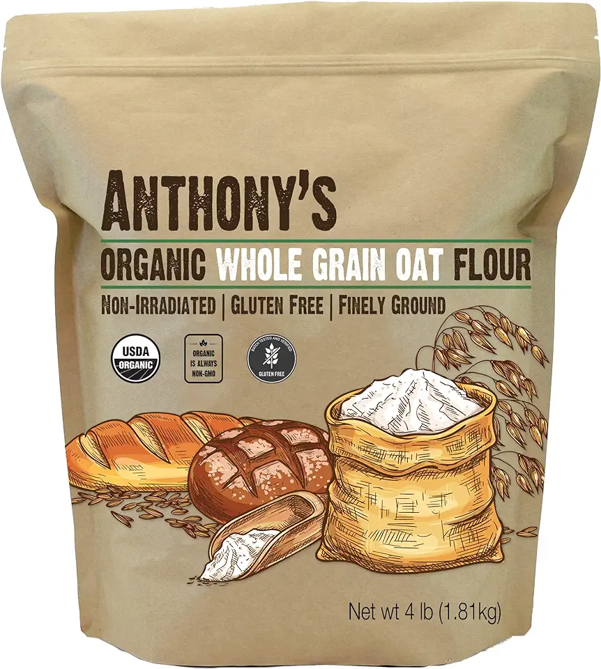 Anthony&#x27;s Organic Whole Grain Oat Flour, 4 lb, Gluten Free, Non GMO, Non Irradiated, Finely Ground, Vegan