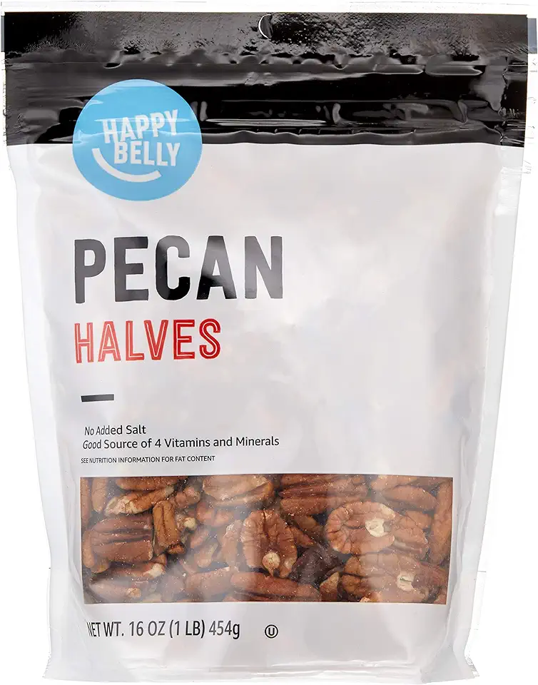 Amazon Brand - Happy Belly Pecan Halves, No Added Salt, 16 ounce (Pack of 1)