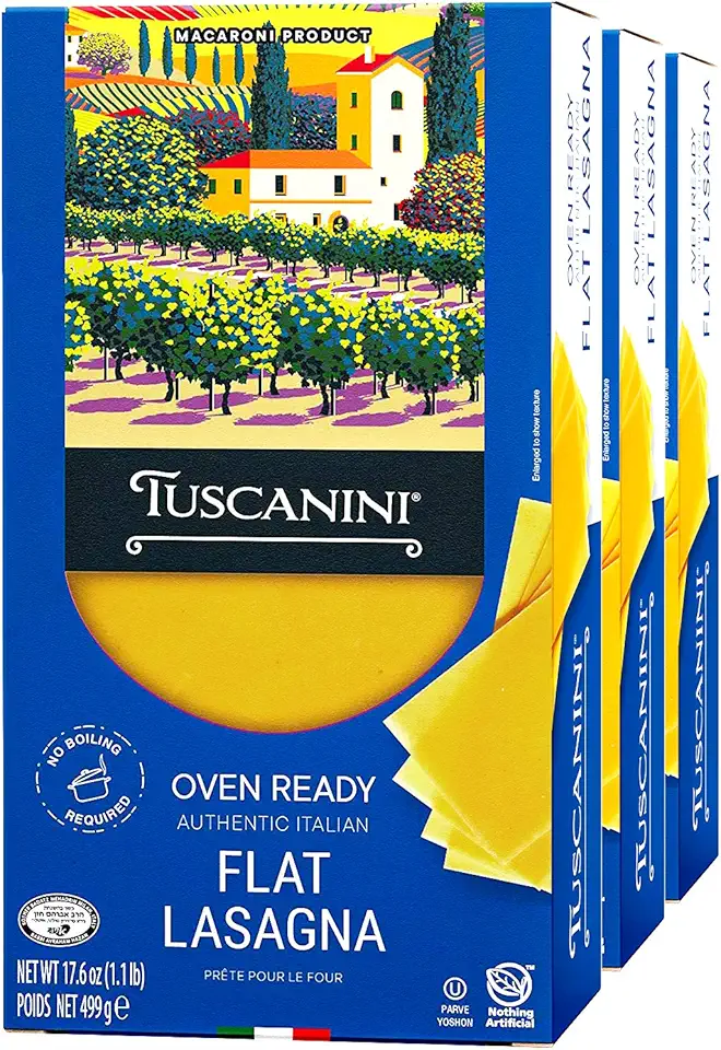 Tuscanini, Oven Ready Authentic Italian Flat Lasagna 17.6oz (3 Pack) Made with Premium Durum Wheat