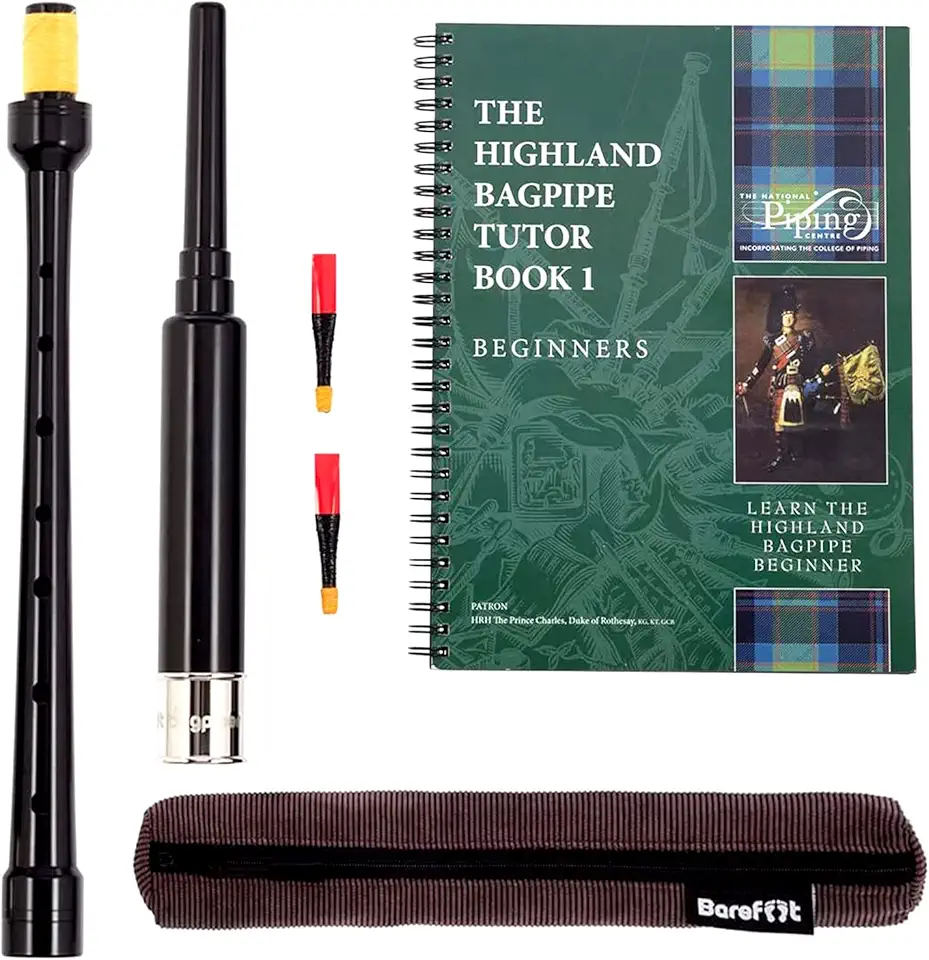 Bagpipe Practice Chanter 18in Nickel Plated Engraved Ferrule. Bagpipes Piping Institute Tutor Book, 2 Bagpipe Practice Chanter Reeds, Bag Pipes Beginner. Bagpipes for Beginners Adult