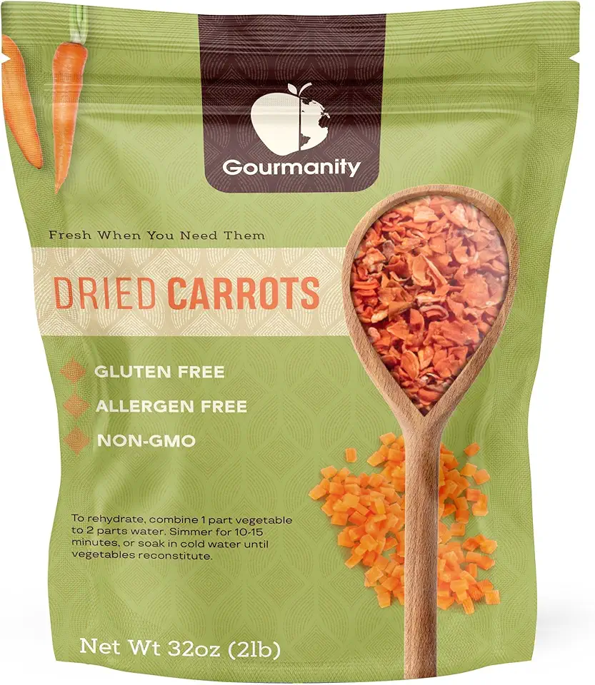 Gourmanity Dried Carrots, Premium Quality Shredded Carrots, Fresh-Tasting and Easy to Use, Adds Flavor, Color and Texture to Soups, Stews and Ramen, All Natural, 2lb/16 oz Resealable Bag