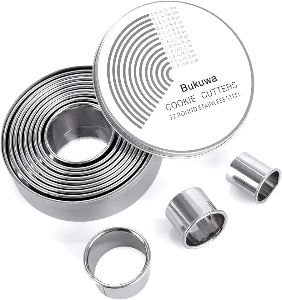 12 Pieces Round Cookie Biscuit Cutter Set,Graduated Circle for Pastry,18/8 Stainless Steel Donut Cutter Ring Molds