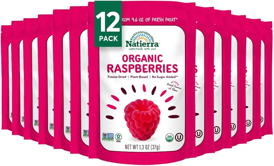 NATIERRA Organic Freeze-Dried Raspberries | USDA Organic, Non-GMO &amp; Vegan Raspberry | 1.3 Ounce (Pack of 1)