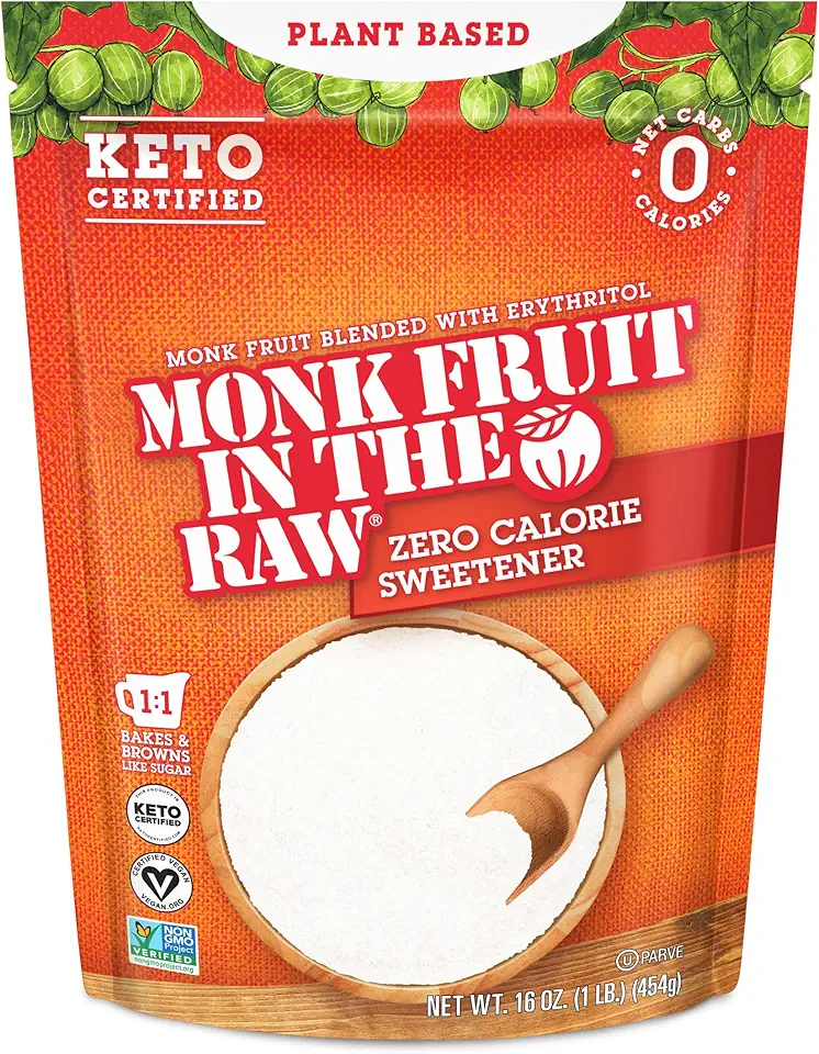 Monk Fruit In The Raw Sweetener Baker&#x27;s Bag, 16 oz., Keto Certified Monk Fruit Sweetener, Zero Calories, Zero Net Carbs, Non-GMO Project Verified