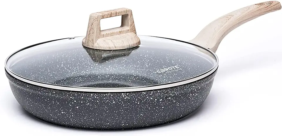 CAROTE Nonstick Frying Pan Skillet,Non Stick Granite Fry Pan with Glass Lid, Egg Pan Omelet Pans, Stone Cookware Chef&#x27;s Pan, PFOA Free (Classic Granite, 10-Inch)