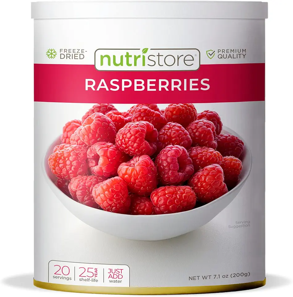 Nutristore Freeze Dried Raspberries | 100% Natural, Healthy Fruit Snacks Bulk | Premium Quality &amp; Crispy Fresh Taste | Emergency Survival Food Supply | #10 Can | 20 Servings | 25 Year Shelf Life