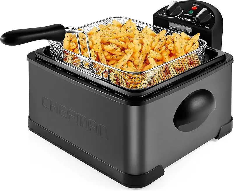 Chefman Deep Fryer with Basket Strainer, 4.5 Liter XL Jumbo Size Adjustable Temperature &amp; Timer, Perfect Chicken, Shrimp, French Fries, Chips &amp; More, Removable Oil Container, Black