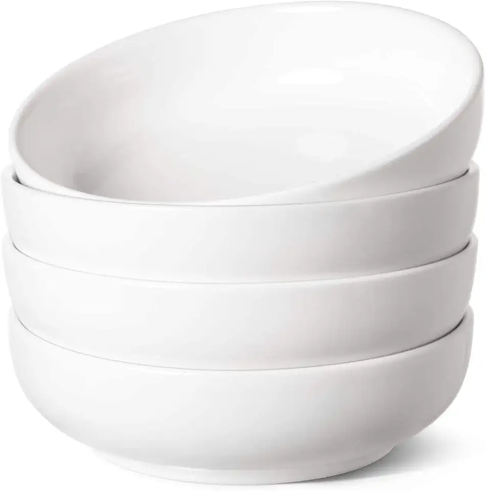 LE TAUCI Pasta Bowls 32 Ounce, Large Salad Bowls and Serving Bowls, Soup Bowl, Ceramic Pasta Plates - Set of 4, White