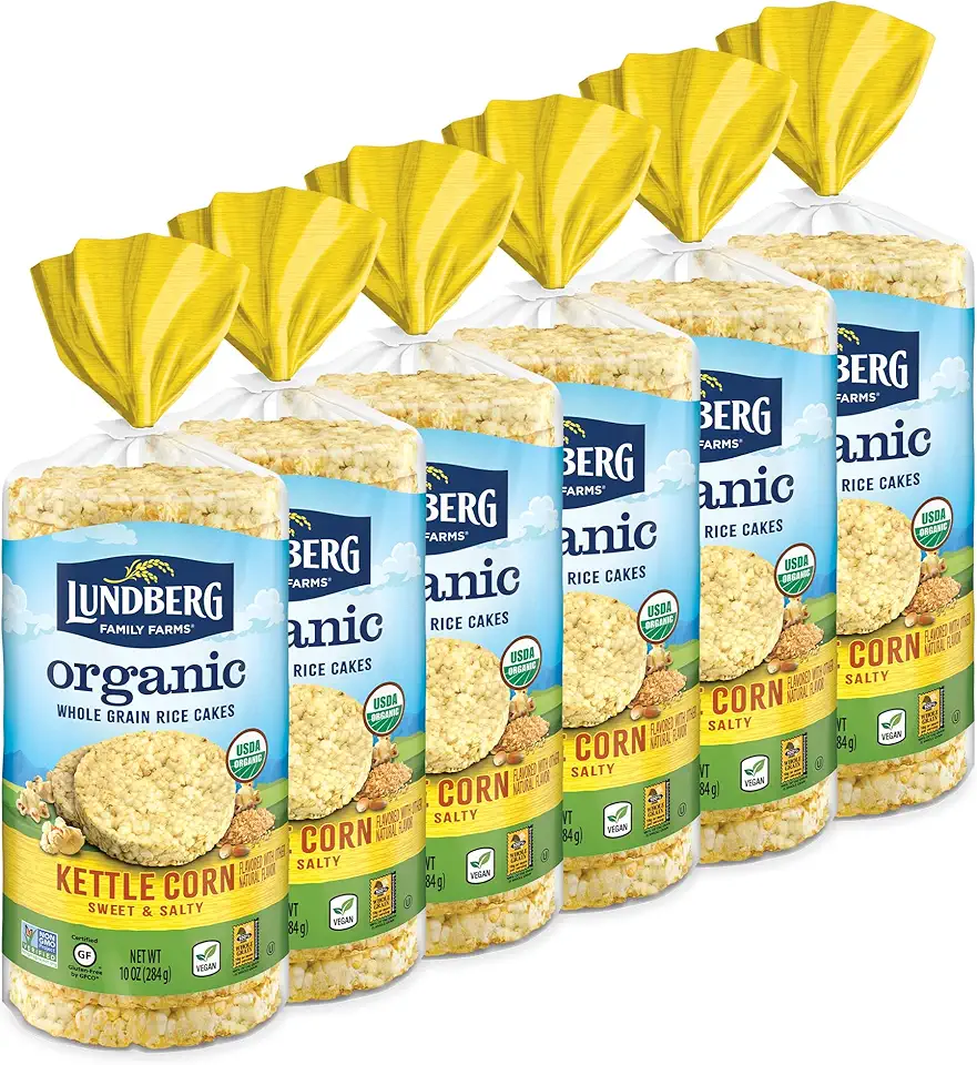 Lundberg - Organic Kettle Corn Brown Rice Cakes, Healthy Snack for the Whole Family, Kosher, USDA-Organic, Gluten-Free, Vegan (10 oz, 6-Pack)