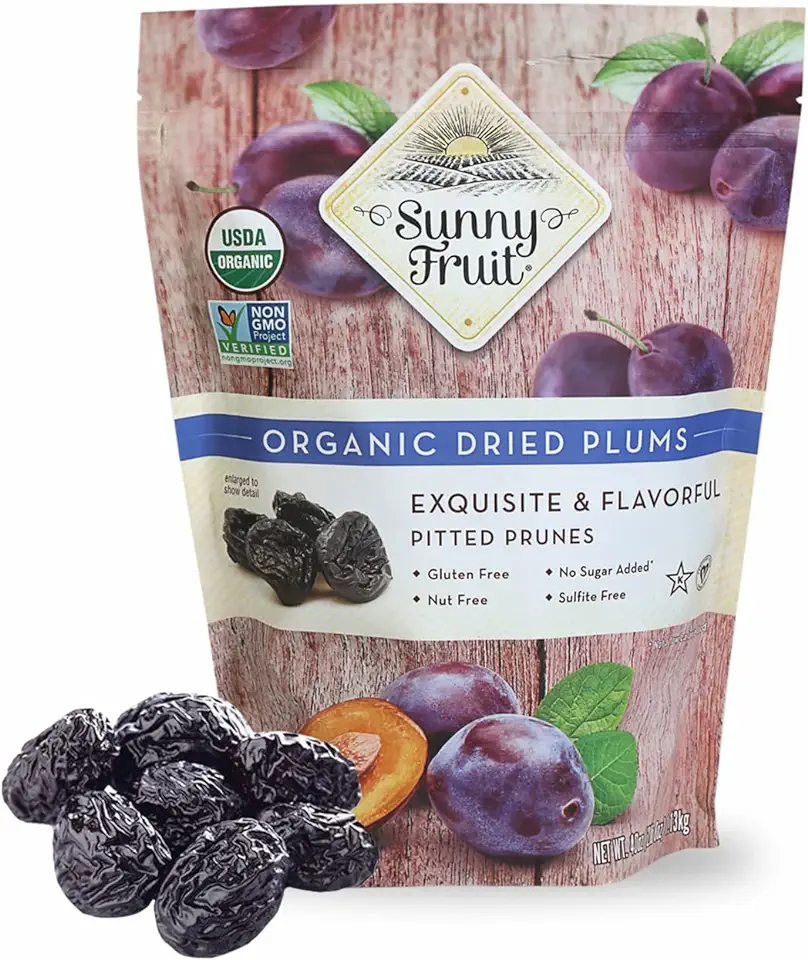 Sunny Fruit Soft Organic Prunes, 2.5 Pound Bulk Bag | Healthy, Sweet Dried Plums | ORGANIC, NON-GMO, VEGAN, HALAL, KOSHER, NO PRESERVATIVES, NO SUGAR ADDED