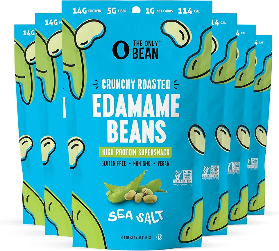 The Only Bean Crunchy Roasted Edamame Beans, Sea Salt, High Protein Supersnack, Vegan, Kosher &amp; Keto Friendly, Gluten Free &amp; Non-GMO, 4 Ounce (Pack of 6)