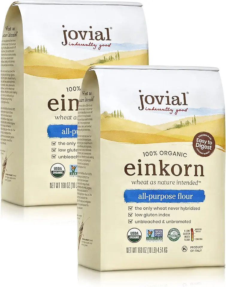 Jovial Einkorn 100% Organic Einkorn All Purpose Flour - Baking Flour, High Protein, Non-GMO, USDA Certified Organic, Unbleached Flour, Product of Italy, Organic All Purpose Flour - 10 Lb, 2 Pack