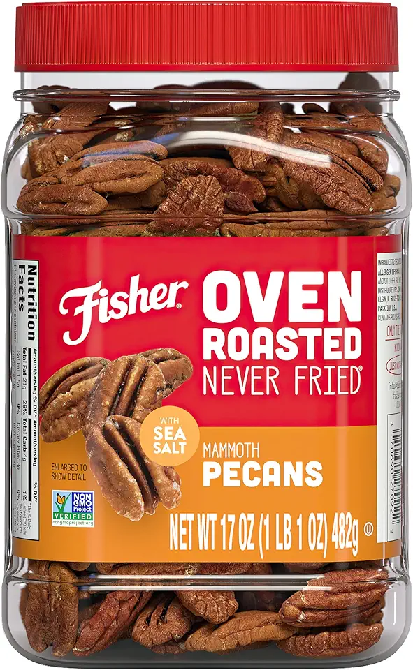 Fisher Oven Roasted Never Fried Mammoth Pecans, 17 Ounces (Pack of 1), Heart Healthy Snacks for Adults, Made with Sea Salt, No Added Oil or Artificial Ingredients , Gluten Free, Vegan Protein, Bulk