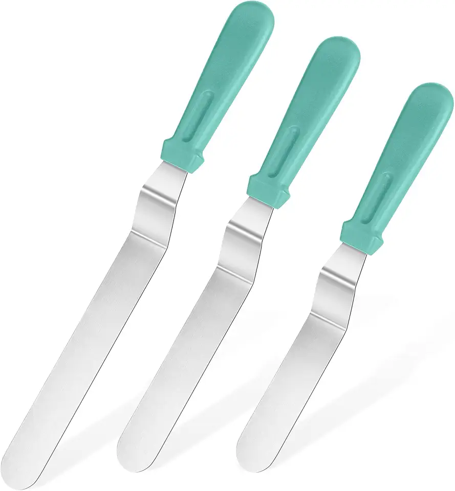 Icing Spatula, U-Taste Offset Spatula Set with 6&quot;, 8&quot;, 10&quot; Blade, 18/0 Stainless Steel with PP Plastic Handle Angled Cake Decorating Frosting Spatula Set of 3 (Teal/Aqua Sky)