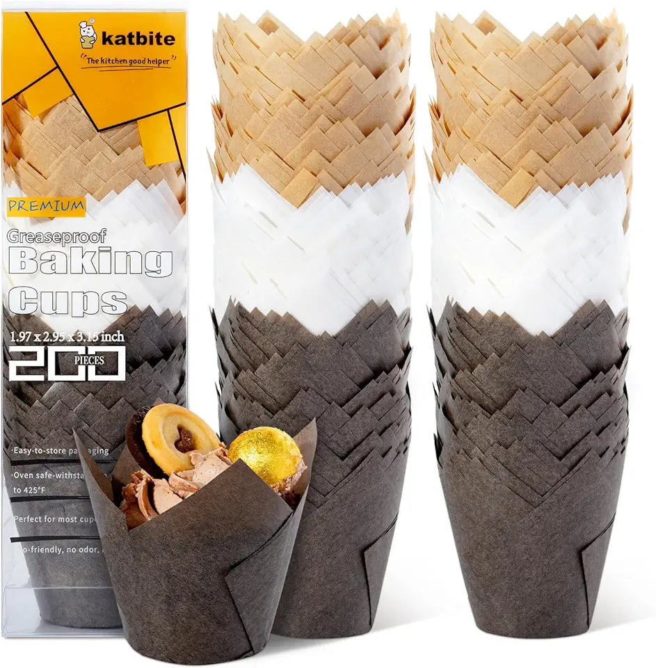 Katbite Tulip Cupcake Liners Holders 200PCS, Muffin Baking Cups, Cupcake Wrapper for Party, Wedding, Birthday, Christmas