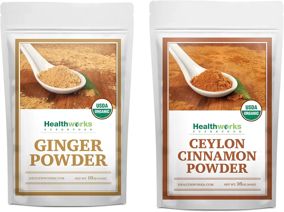 Healthworks Ginger Powder (16 Ounces / 1 Pound) and Ceylon Cinnamon Powder Ground Raw Organic (16 Ounces / 1 Pound)