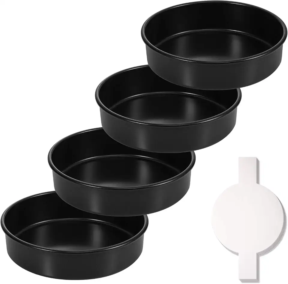 HIWARE 6 Inch Cake Pans Set of 4, Nonstick Round Cake Pans with 120 Pieces Parchment Paper, Dishwasher Safe