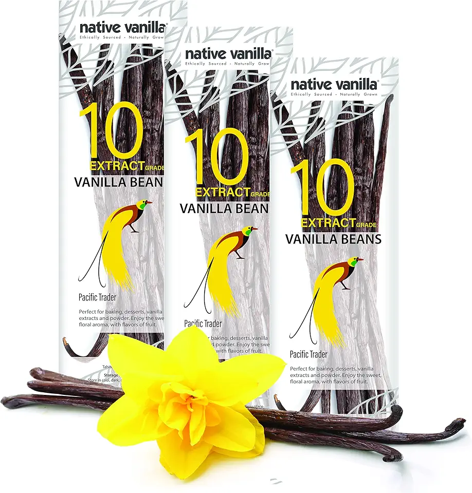 30 Tahitian Vanilla Beans - Premium Grade B Whole Vanilla Pods - For Vanilla Extract, Cooking, Baking, &amp; Desserts - Rich, Creamy Flavor - 100% Vegan &amp; Kosher - Non-GMO &amp; Gluten-Free - Native Vanilla