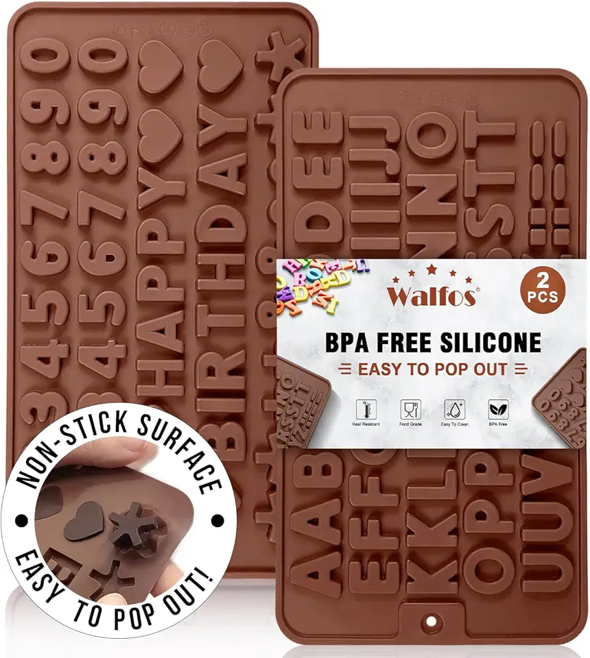 Walfos Silicone Letter Mold and Number Chocolate Molds - Non-Stick Letter Chocolate Mold, Made of Food Grade Silicone, BPA Free, Perfect for Cake Decoration, Candy, Chocolate, Birthday Party, Gummies