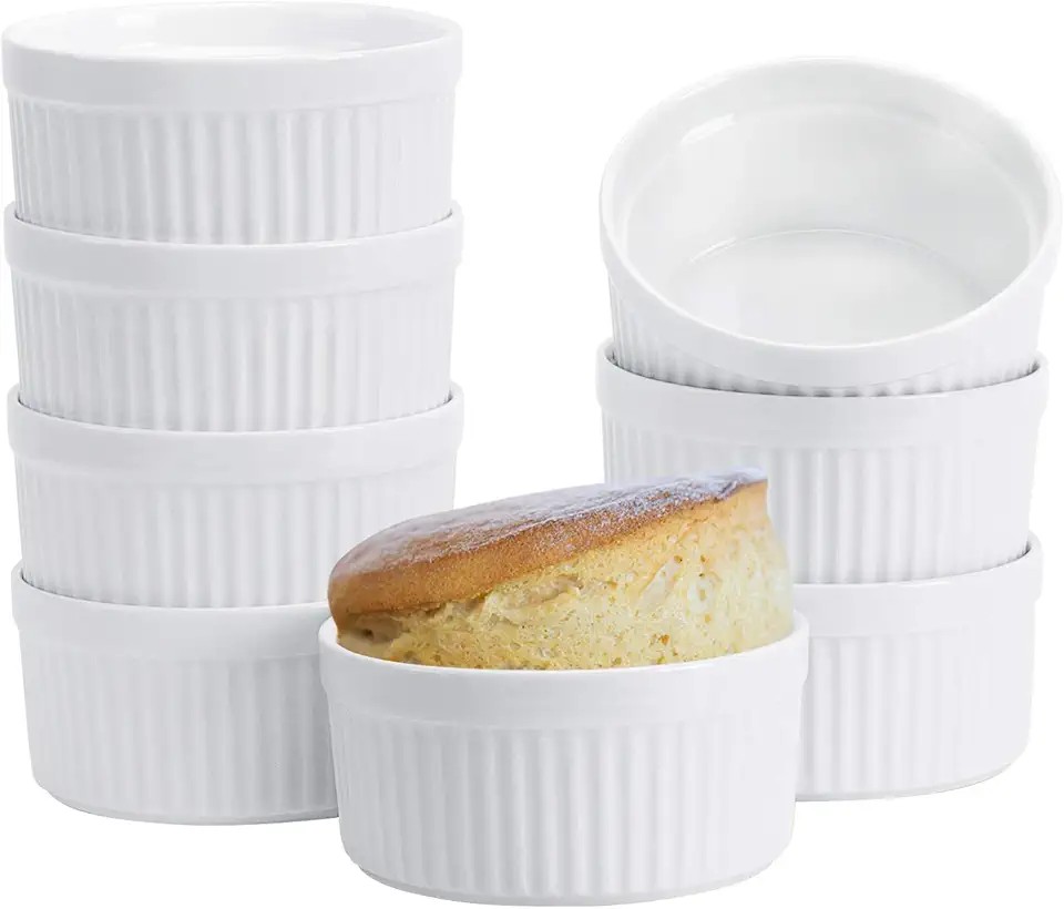 Ramekins 8 OZ, Set of 8, Souffle Dishes Oven Safe Porcelain Ramekins for Creme Brulee, Custard, Lava Cakes, Pudding, Flan, Mini Desserts, Small Baking Dishes Ramekins Bowls