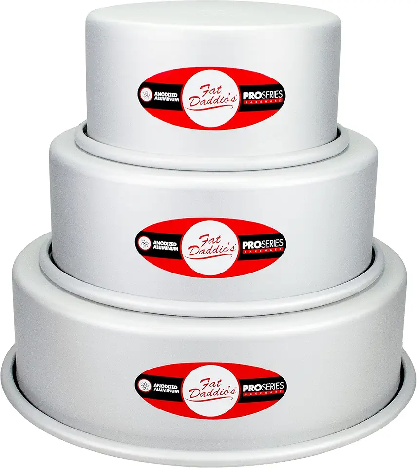 Fat Daddio&#x27;s Anodized Aluminum 3-Tiered Round Cake Pan Set 3 Inch Depth, 4&quot;, 6&quot;, 8&quot;