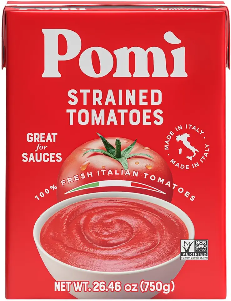 Pomì Strained Tomatoes - Creamy, Velvety Italian Tomato Puree, No Additives or Preservatives - Pureed Tomatoes Made from 100% Fresh Italian Tomatoes - 26.46oz Carton (Pack of 12)