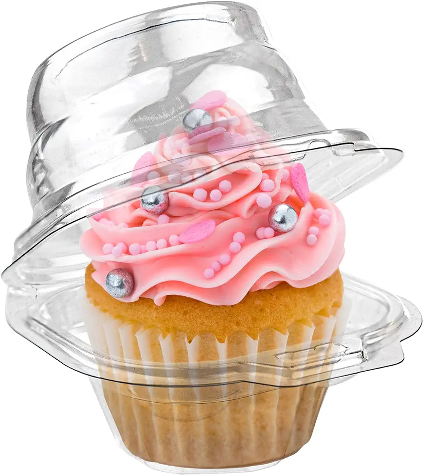 Stock Your Home Individual Plastic Cupcake Containers Disposable with Connected Airtight Dome Lid (100 Count) Clear Single Cupcake Container, BPA Free