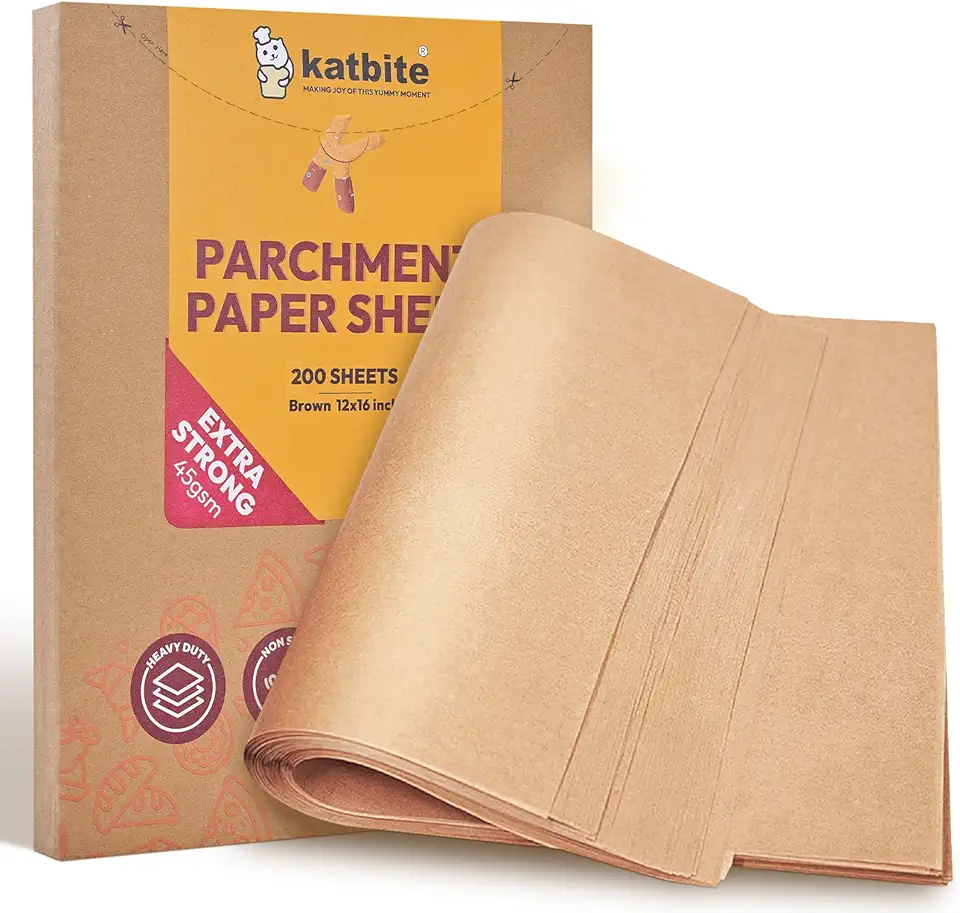 Katbite 200Pcs 12x16 In Unbleached Parchment Paper for Baking, Precut Parchment Paper Sheets, Heavy Duty Flat Baking Paper, Half Sheet Baking Sheets for Baking Cookies, Cooking, Air Fryer, Oven