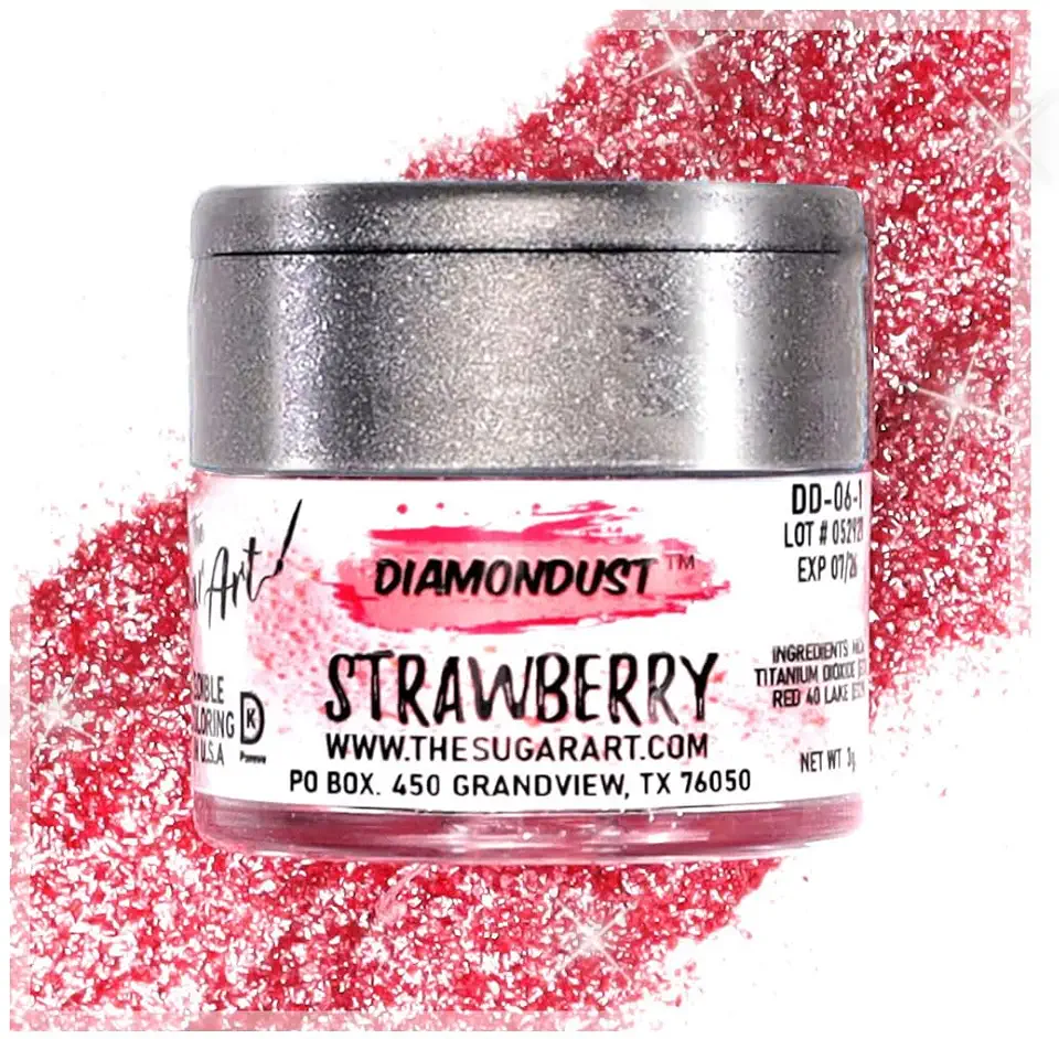 Strawberry Edible Glitter for Drinks, Cocktails, Cake Decorating, Strawberries, Chocolates &amp; More | No Taste | 4g | 100% Food-Safe | Kosher, Vegan, Gluten &amp; Nut Free | DiamonDust by The Sugar Art