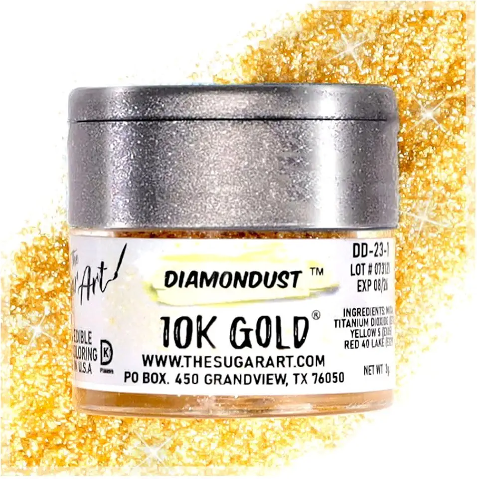 10K Gold Edible Glitter for Drinks, Cocktails, Cake Decorating, Strawberries, Chocolates &amp; More | No Taste | 4g | 100% Food-Safe | Kosher, Vegan, Gluten &amp; Nut Free | DiamonDust by The Sugar Art