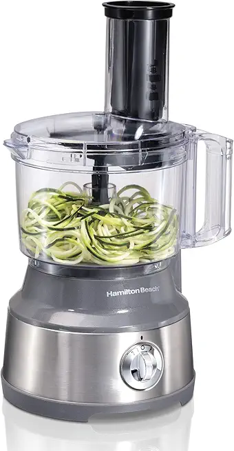 Hamilton Beach Food Processor &amp; Vegetable Chopper for Slicing, Shredding, Mincing, and Puree, 10 Cups + Veggie Spiralizer makes Zoodles and Ribbons, Grey and Stainless Steel (70735)