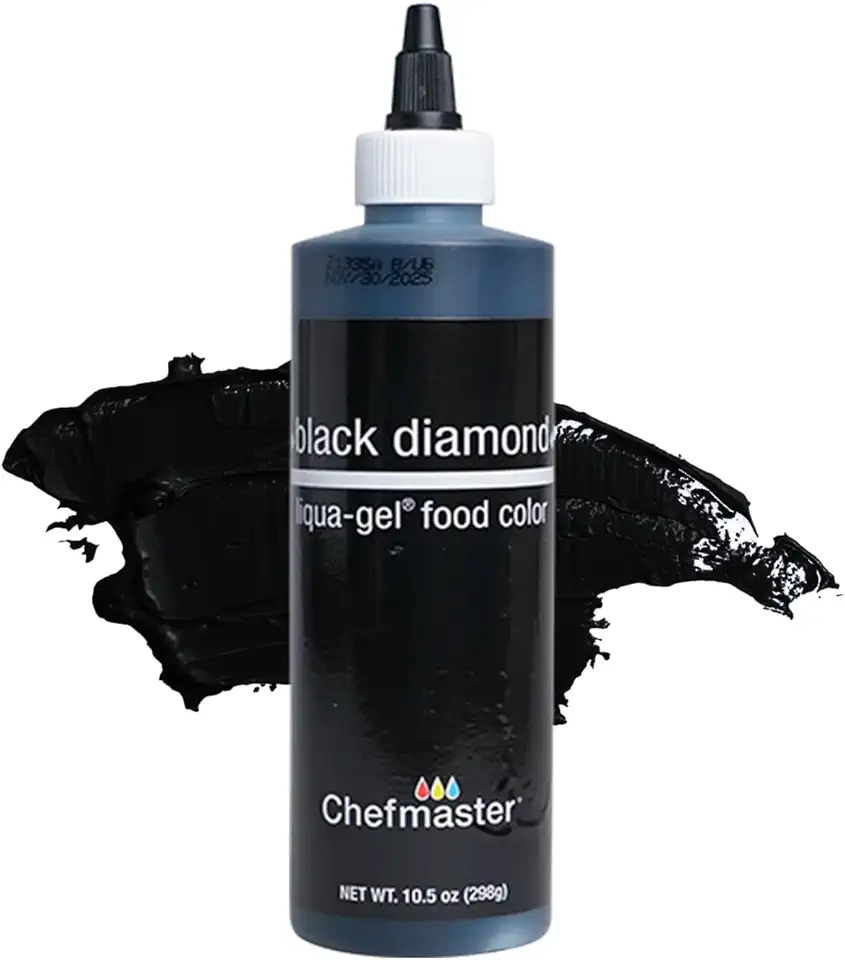 Chefmaster Black Diamond Liqua-Gel® Food Coloring | Vibrant Color | Professional-Grade Dye for Icing, Frosting, Fondant | Baking &amp; Decorating | Fade-Resistant | Easy-to-Use | Made in USA | 10.5 oz