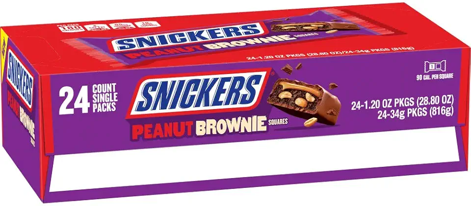 SNICKERS Peanut Brownie Squares Full Size Chocolate Candy Bar, 1.2 oz (Pack of 24)