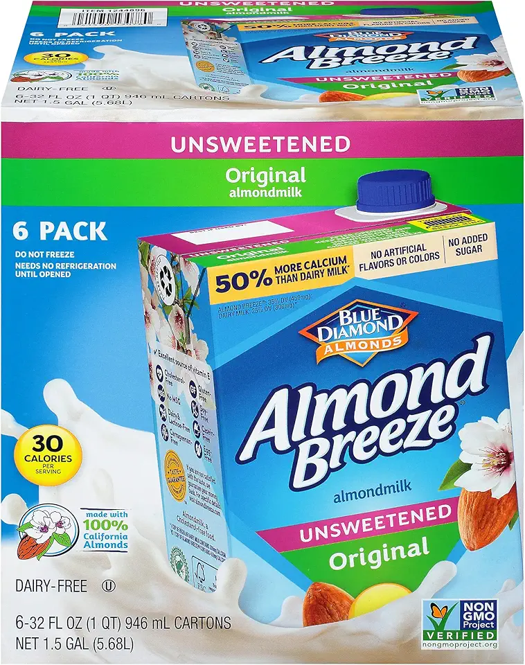 Almond Breeze Dairy Free Almondmilk Unsweetened Original 32 Oz Boxes, 6 Count