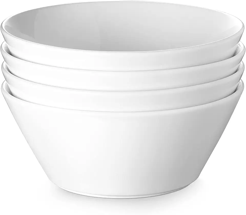 DOWAN 58.5 OZ Large Salad Bowls Set of 4 - Ceramic Serving Bowls for Salad, Mixed Fruit, Pasta, Oatmeal, Snacks - White Bowls for Restaurant, Party, Daily Use, Wedding - Dishwasher &amp; Microwave Safe