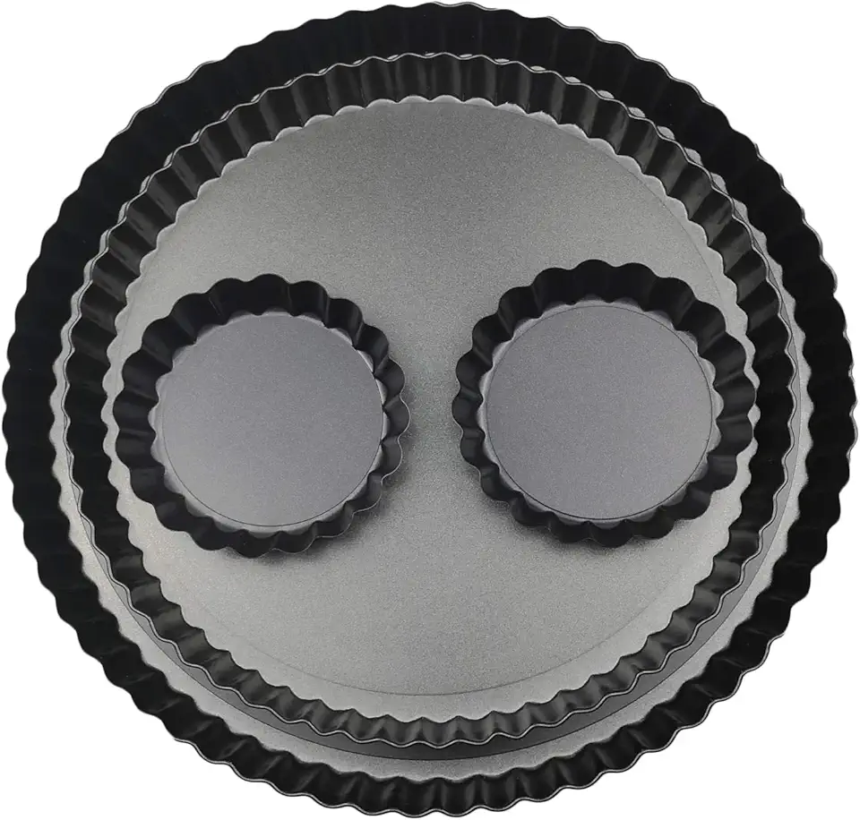 11 Inch 9 Inch Round Tart Pans 4 Inch Mini Tart Pans with Removable Bottom. Quiche Pan with Non-Stick Coating, Rugged Carbon Steel. Pie Pan for Halloween Christmas Party Festival. Set of 4