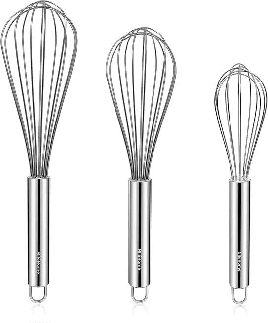 NileHome Stainless Steel Whisk Set 8&quot; 10&quot; 12&quot; Kitchen Whisk Balloon Whisk Kitchen Wisk Wire Whisks for Cooking, Whisking, Blending, Beating, Stirring-3 Pack…