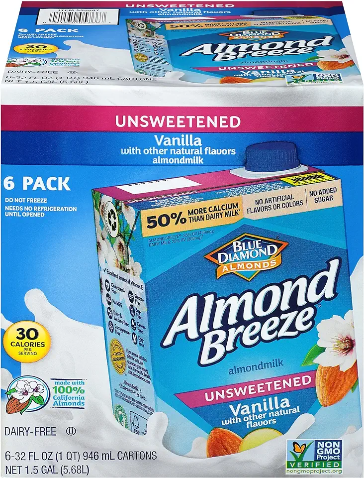 Almond Breeze Dairy Free Almondmilk, Unsweetened Vanilla, 32 Ounce (Pack of 6)