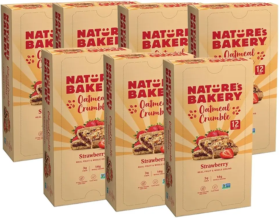 Nature&#x27;s Bakery Oatmeal Crumble Bars, Strawberry, Real Fruit, Vegan, Non-GMO, Breakfast Bar, 7 Boxes With 12 Bars, 84 Count