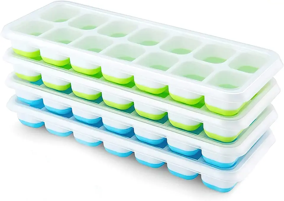 Ice Cube Trays 4 Pack, Airabc Silicone with Removable Lid, Easy-Release Flexible 14-cube Trays, LFGB Certified and BPA Free, Stackable Covers for Cocktail, Freezer