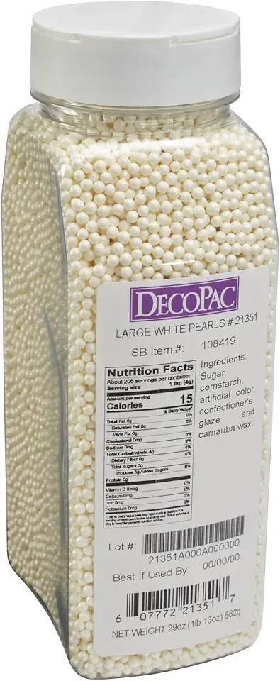 DecoPac White Pearl Grand Nonpareils, Fancy Sprinkles in Handheld Container, Edible Sprinkles For Celebration Cakes, Cupcakes, Cookies and Donuts, 30 Ounces, (21351)