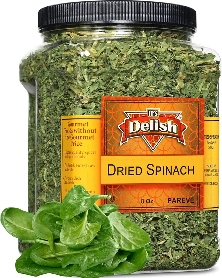 Gourmet Chopped Dried Spinach Flakes by Its Delish, 8 Oz Jumbo Reusable Container | Premium Natural Dehydrated Spinach Leaves For Cooking, Camping, Backpacking - Easy To Use for Sauces, Soup, Dips