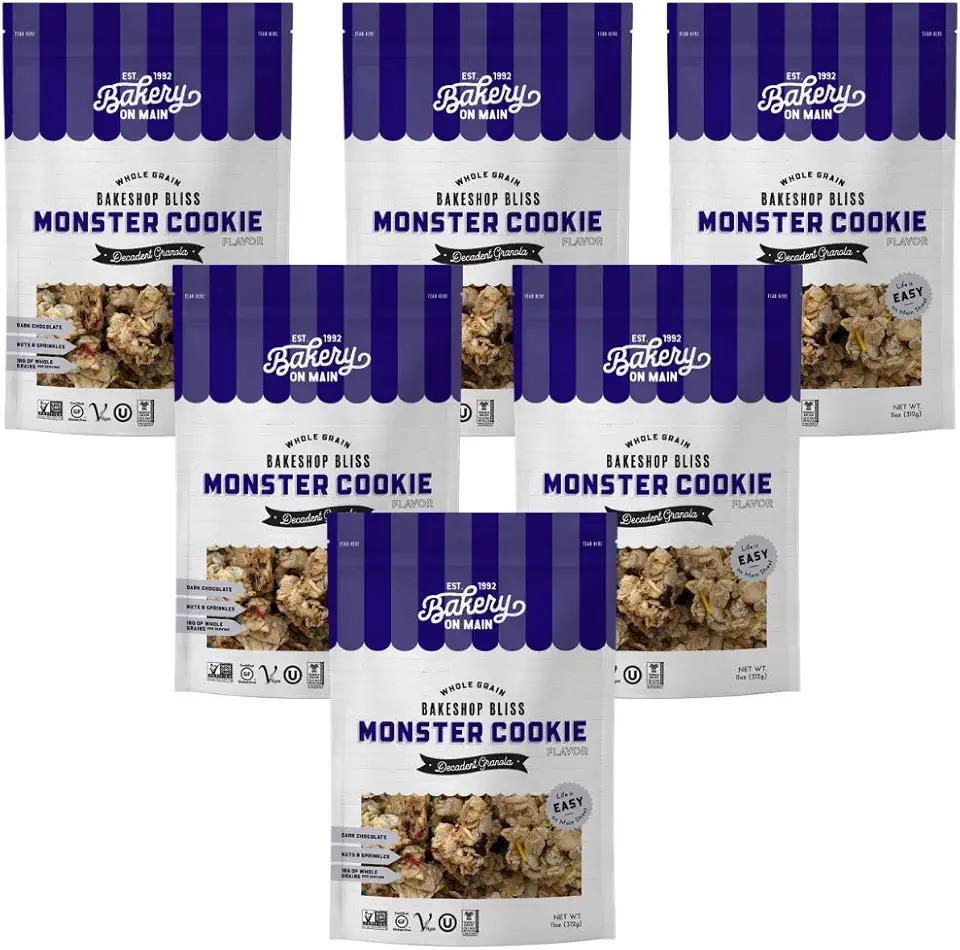 Bakery On Main Decadent Granola, Monster Cookie – Whole Grain Bakeshop Bliss, Gluten-Free, Vegan, Non-GMO, 11oz (Pack of 6)