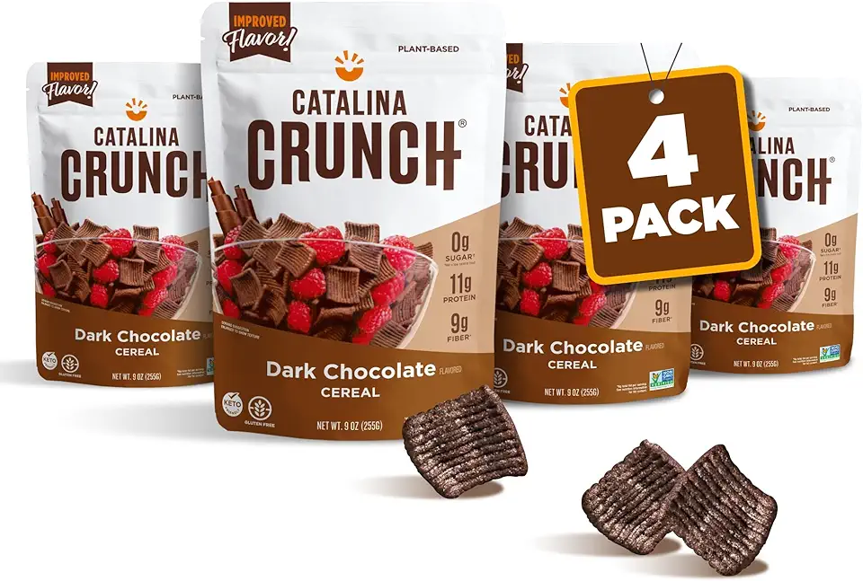 Catalina Crunch Dark Chocolate Cereal 4 Pack | Low Carb, Sugar Free, Gluten Free | Keto Snacks, Vegan, Plant Based Protein