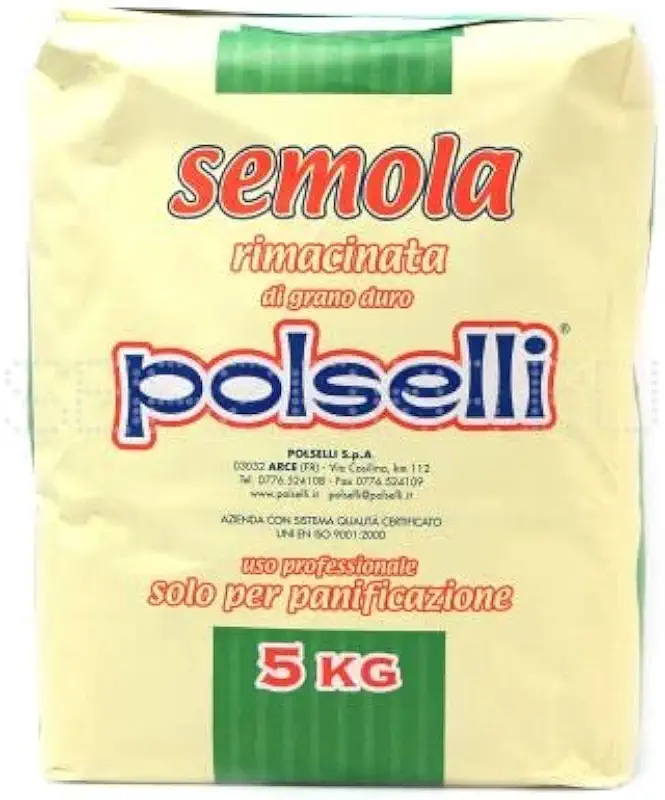 Italian Semola Flour, 11 lbs (5 kg), Fine Ground Semolina Rimachinata for Fresh Pasta, Bread, Grano Duro, Product of Italy, Durum Wheat, Polselli, Unbleached, Natural, No additives