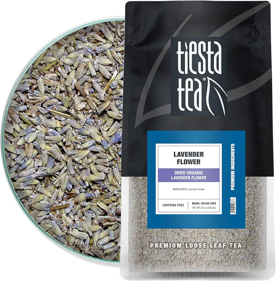 Tiesta Tea - Dried Organic Lavender Flower | Premium Loose Leaf Tea Blend | Non-Caffeinated Tea | Make Hot or Iced Tea | 100% Raw Edible Lavender Buds, All Natural Flavors - 8oz Resealable Bulk Pouch