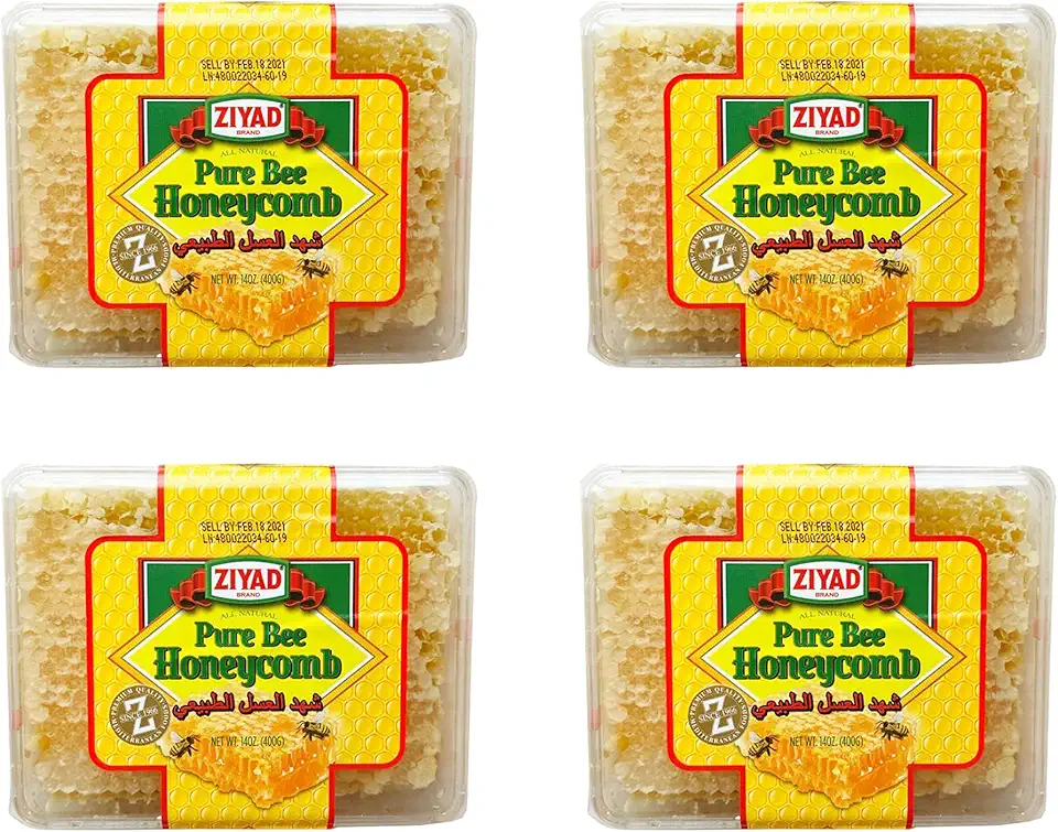 Ziyad Raw All-Natural Honeycomb, 100% Pure Unfiltered Honey Comb, 100% All-Natural, No Additives, No Preservatives, Fresh From The Farm! 13 oz Pack of 4