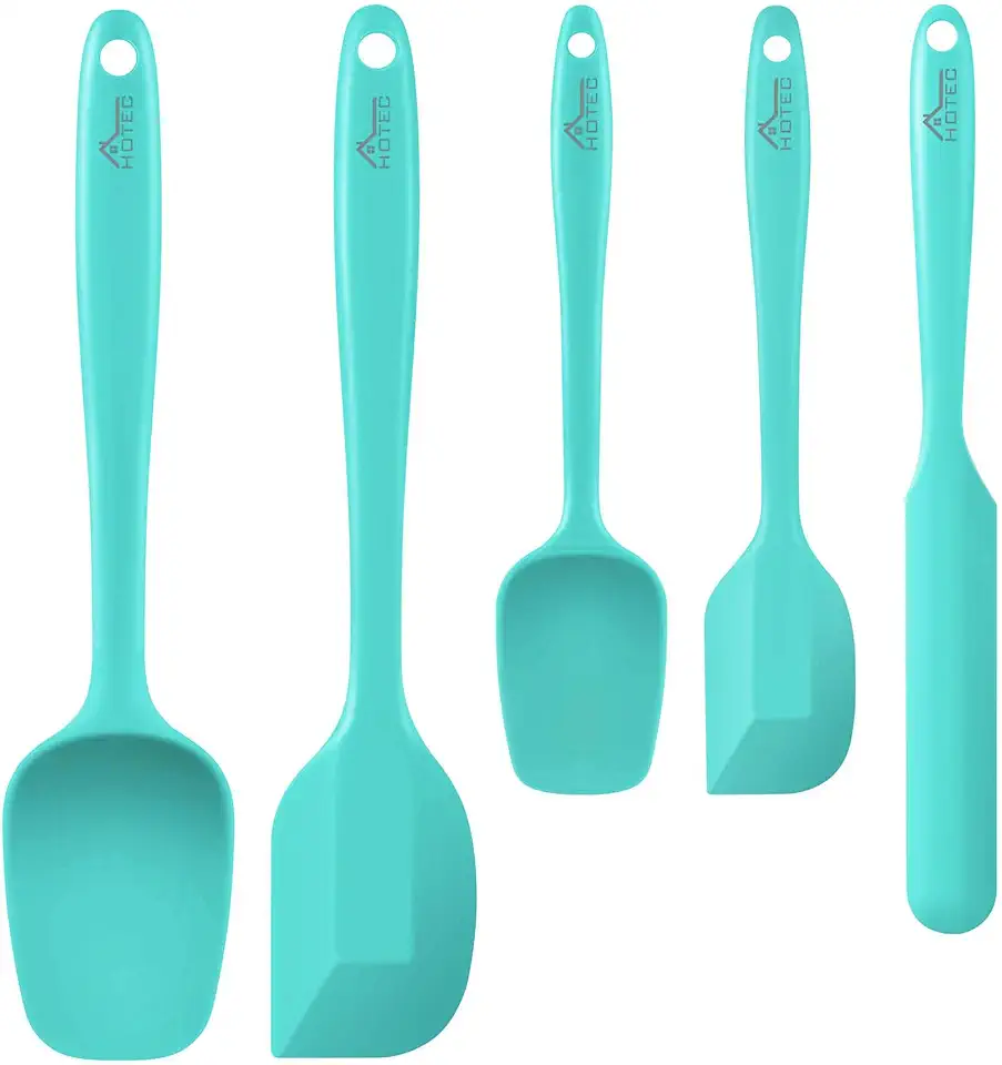 HOTEC Food Grade Silicone Rubber Spatula Set Kitchen Utensils for Baking, Cooking, and Mixing High Heat Resistant Non Stick Dishwasher Safe BPA-Free Set of 5 Aqua Sky